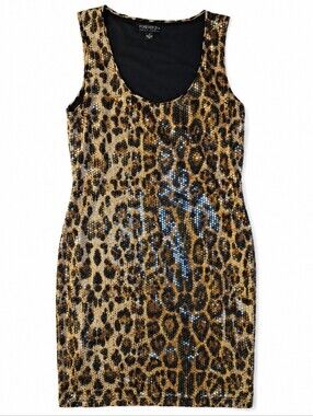 Forever 21 Gold and Black Sequin Leopard Print Mini Dress